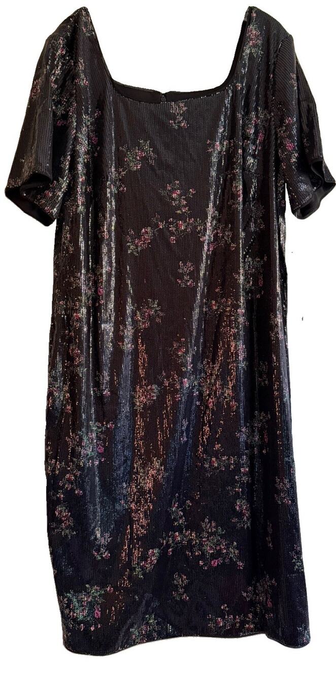 Rachel Roy Dress 20W Black Multicolor Floral Sequin Square Neck NWT